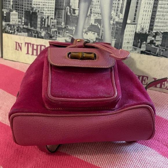 Gucci Suede and bamboo Backpack in pink - Picture 7 of 16